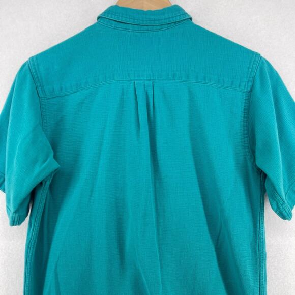 LL BEAN Top Womens S Cool Weave Short Sleeve Button Up Woven Green USA Vintage - Picture 8 of 12